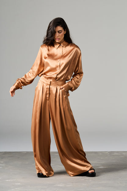 Satin Pleated Trousers