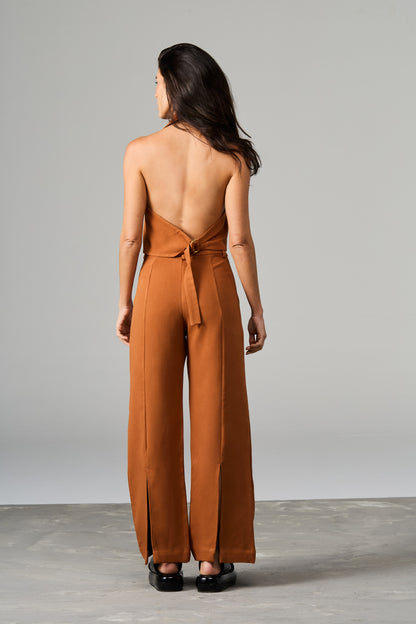 Wide-leg trousers with back slit