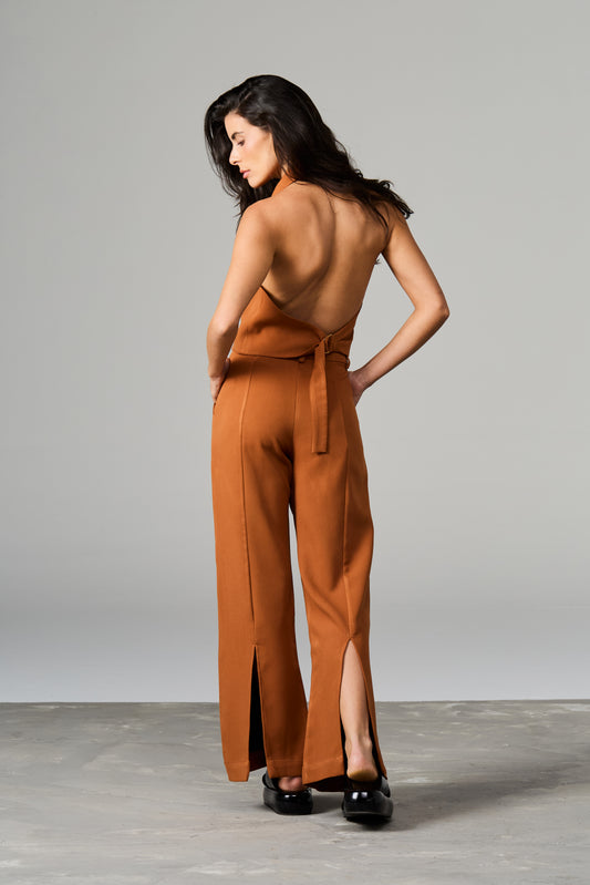 Wide-leg trousers with back slit