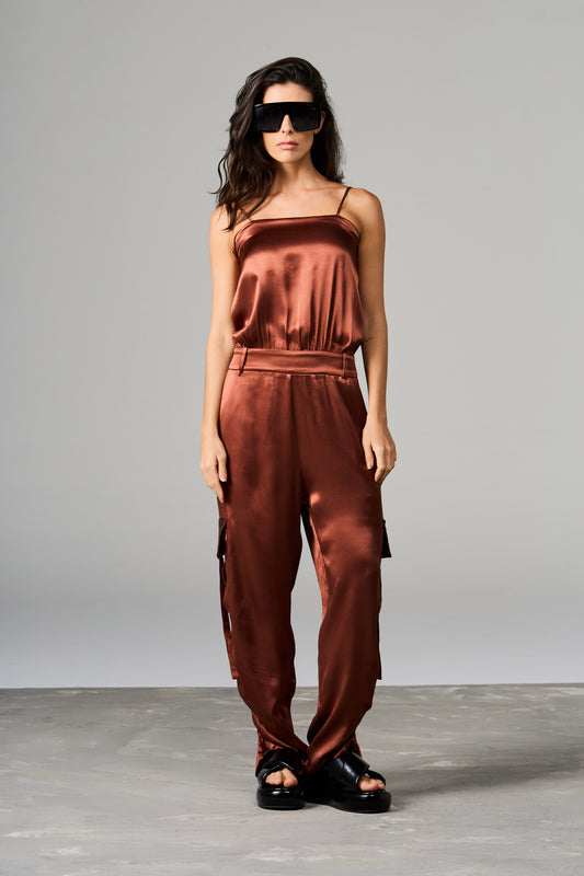 Satin Jumpsuit with Pockets
