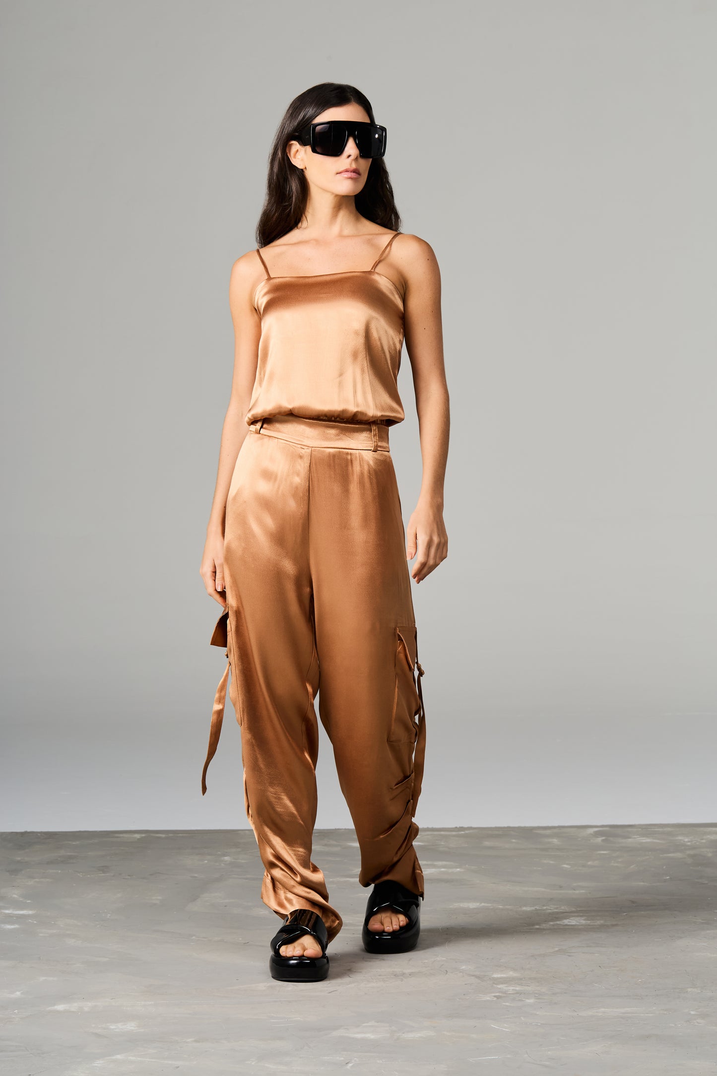 Satin Jumpsuit with Pockets