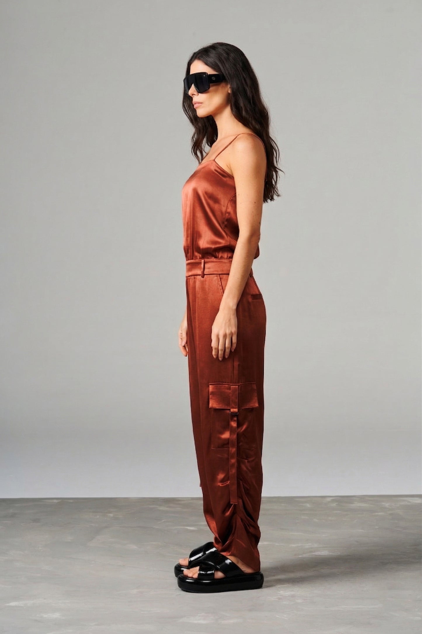 Satin Jumpsuit with Pockets